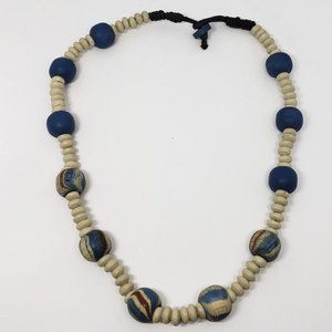 16 inch choker style clasping necklace blue / ivory